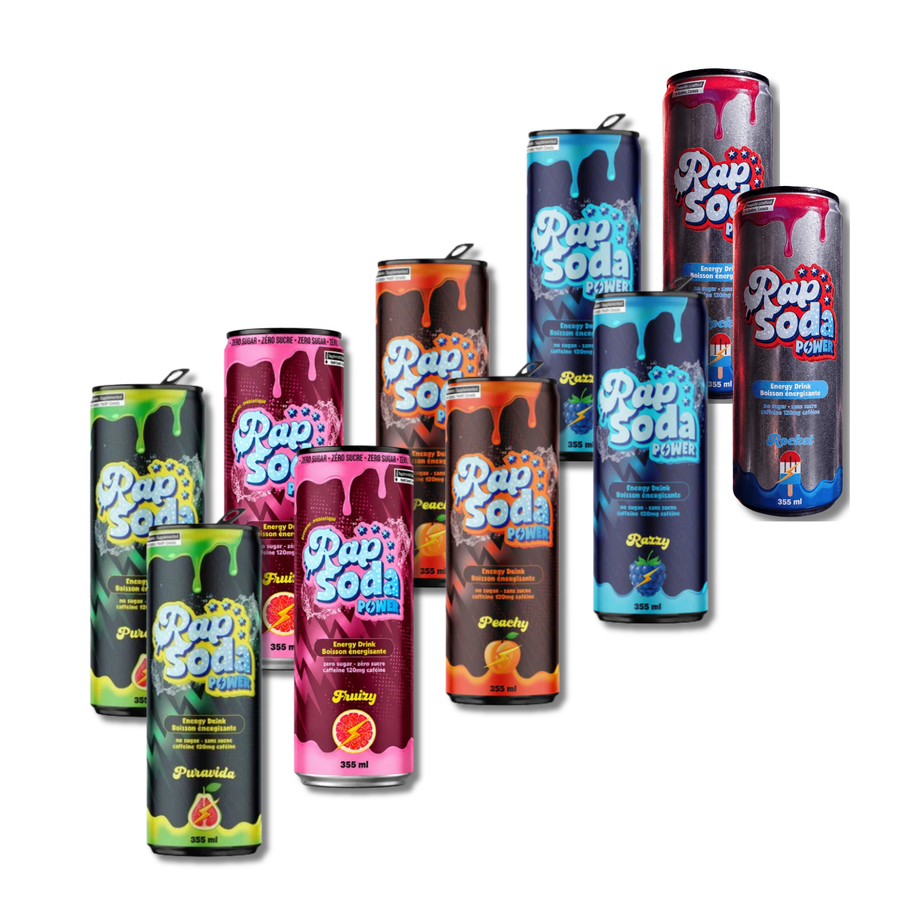 Pack Découverte Rap Soda Power - boissons énergisantes sans sucres - 10 x 355mL - Le marché Boréal