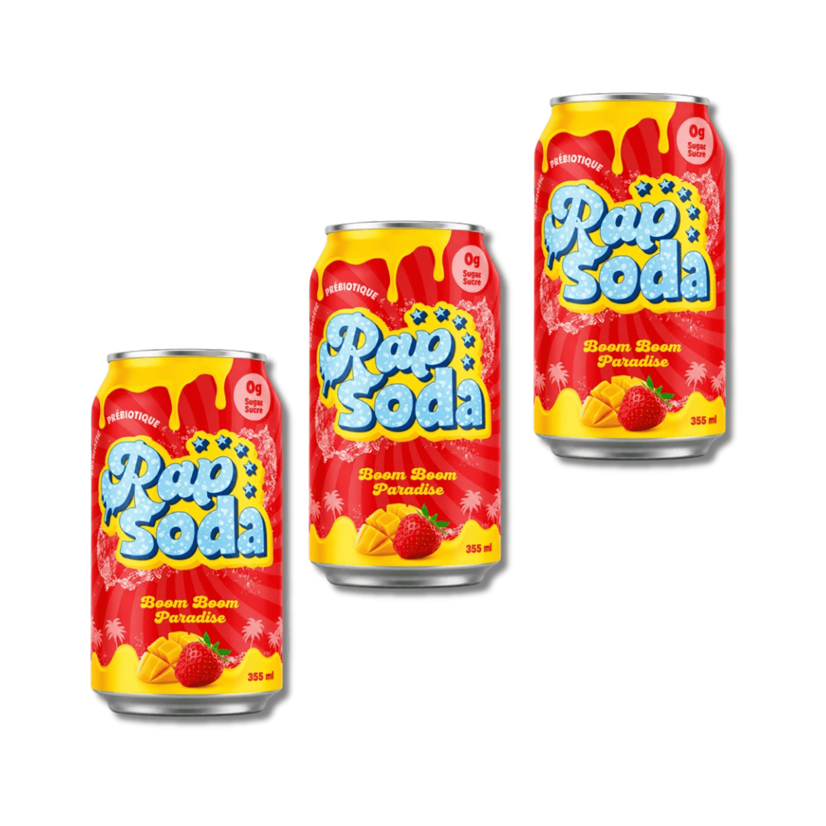 Rap Soda Boom Boom Paradise – Fraise mangue - 355ml - Pack de 3 - Le marché Boréal