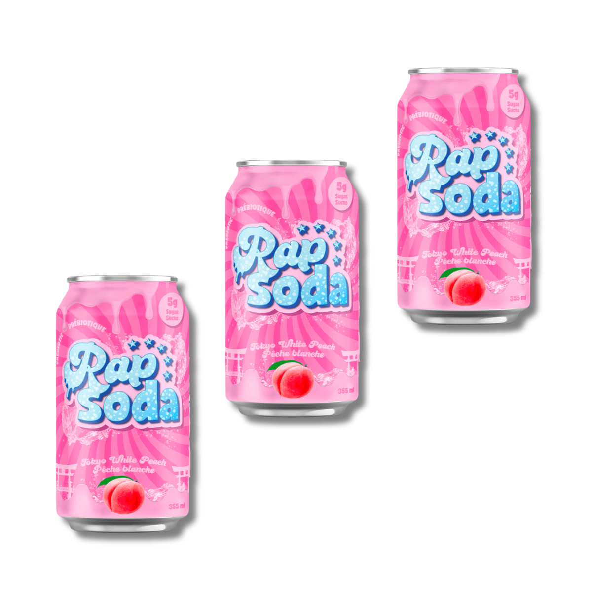 Rap Soda Tokyo White Peach – Pêche blanche - 355ml - Pack de 3 - Le marché Boréal